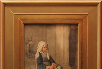 Jean Baptiste Jules Trayer (French 1824 – 1909) ( aka Jules Trayern ): Young Girl in Contemplation - Water color, 12.5 x 8.75 inches / Signed lower right