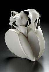 FUJINO SACHIKO (b.  1950) Form 20-3 2020 Stoneware with matte glaze in white and gradations of gray 17 x 15 x 15 5/8 in.