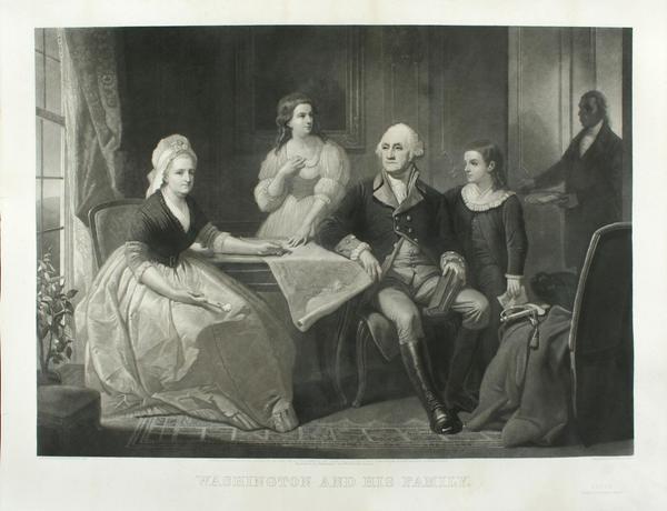 Washington a nd His Family .  Engraved by William Sartain a fter a painting by Edwa rd Savage.  Published by Bradley & Co.  , Philadelphia , 1864 .  Albert H.  Small Washi n g toniana Collection AS 918 .  Courtesy of the George Washington University Museum