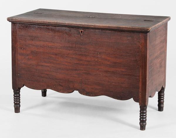 Attributed to Stephen H.  White (1787–1857, Madison County, Georgia), sugar chest, ca.  1830–50.  Walnut and yellow pine, 24 1/2 x 36 x 17 1/2 inches.  Cobbham Collection by William Dunn Wansley.