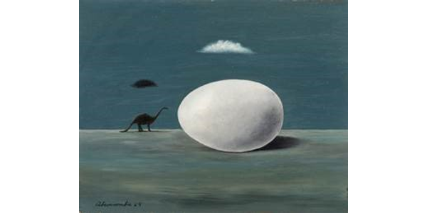 Gertrude Abercrombie, The Dinosaur, 1964, oil on panel.  Price Realized: $387,500 