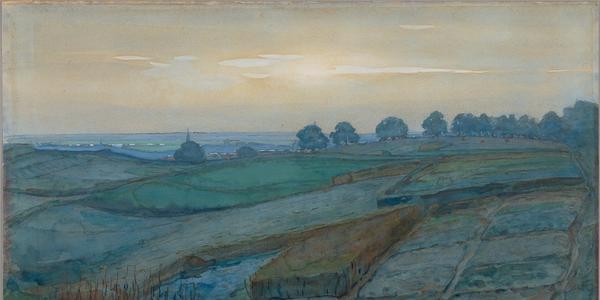 Landscape near Arnhem, 1900-01, Piet Mondrian.  Translucent and opaque watercolor over graphite on wove paper.  20 ½ x 29 7/16 in.  (52 x 71.5 cm).  The J.  Paul Getty Museum