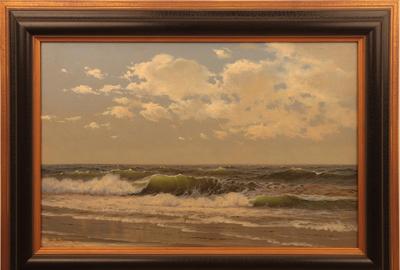 DAVID JOHN GUE (AMERICAN 1836 - 1917) SHORELINE BREAKERS Oil on canvas, 15.5 x 23.5 inches / signed lower left