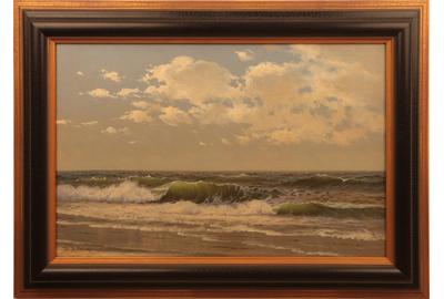 DAVID JOHN GUE (AMERICAN 1836 - 1917) SHORELINE BREAKERS Oil on canvas, 15.5 x 23.5 inches / signed lower left