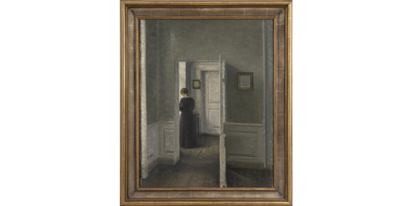 Priced around $5 Million, this Vilhelm Hammershøi, Interior with a woman standing, 1913, was sold by Di Donna Galleries.