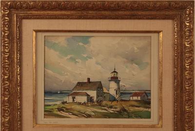 John Cuthbert Hare (American 1908 - 1978): Cape Cod Light - Watercolor, 7 x 8.25 inches/Signed lower right