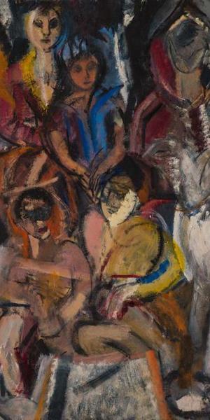 Grace Hartigan, Masquerade, 1954.  Oil on canvas.  Collection of Lizbeth and George Krupp.  © Estate of Grace Hartigan.