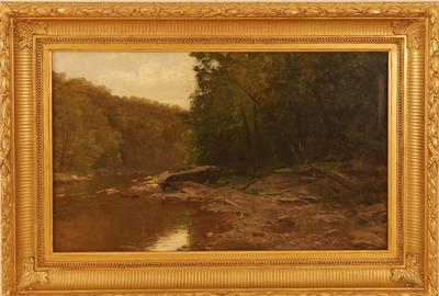 George Hetzel (American 1826 – 1899): Lawrence County, PA - Oil on canvas, 13.5 x 22.5 inches/Signed lower left