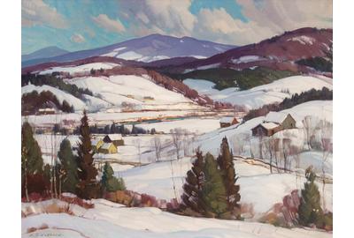 Aldro Hibbard "Vermont Winter Scene" O/C 22"x28"