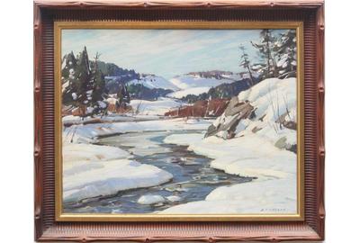 ALDRO T.  HIBBARD (AMERICAN 1886 – 1972) WINTER LANDSCAPE Oil on board, 17.5 x 19.5 inches/Signed lower right