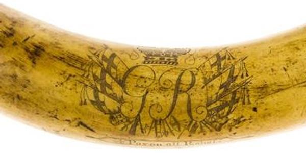 detail, Loyalist's engraved powder horn