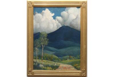 PETER HURD (AMERICAN 1904 - 1984) BLUE MOUNTAIN Oil on board, 22 x 17.5 inches/Signed lower left