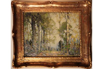 Alfred Hutty (American 1877 - 1954): Through the Wood, Woodstock, New York - Oil on canvas, 15.5 x 19.5 inches/Signed lower left