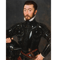 Attributed to Gillis Claeissens, Portrait of a Man in Armour , circa 1560.  Oil on panel .  32.7 x 25 cm (12.9 x 9.8 in.).  Presented at TEFAF Online 2021 by Caretto & Occhinegro and acquired by Groeningemuseum, Belgium.