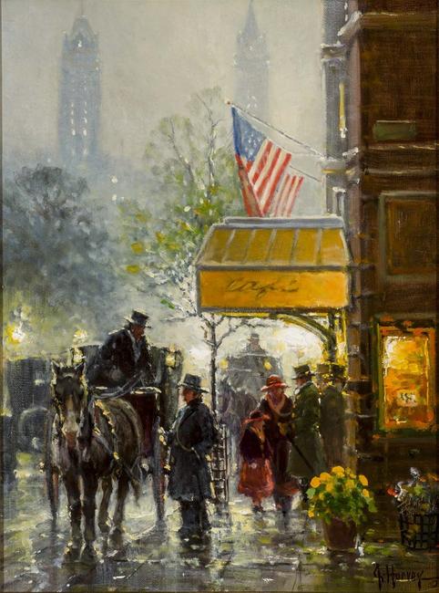 G.  Harvey (1933- ) Cafe Carriage, oil on canvas, 16 x 12