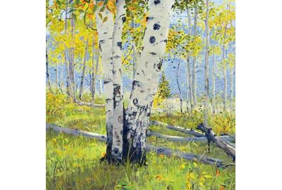 Michael Charron, "Arborglyph Mysteries," oil on canvas, 36 by 36 inches