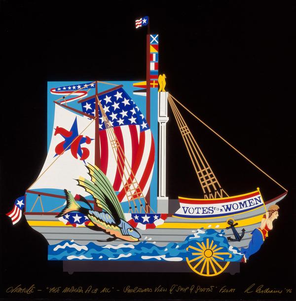 Robert Indiana, Design for starboard view, Ship of State - Bicentennial Procession, in The Mother of Us All , 1976.  Cut paper.  Collection of the McNay Art Museum, Gift of Robert L.  B.  Tobin.  © Morgan Art Foundation/ Artists Rights Society (ARS), New York