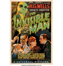 Rare movie poster for the 1933 "The Invisible Man" sold for $182,400.  