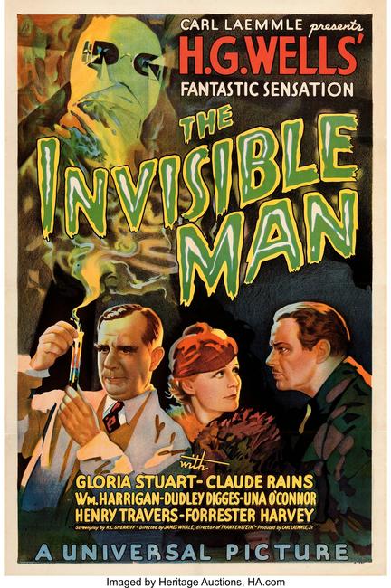 Rare movie poster for the 1933 "The Invisible Man" sold for $182,400.  