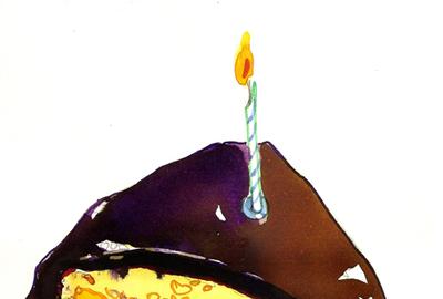 Boston Cream Pie with birthday candle