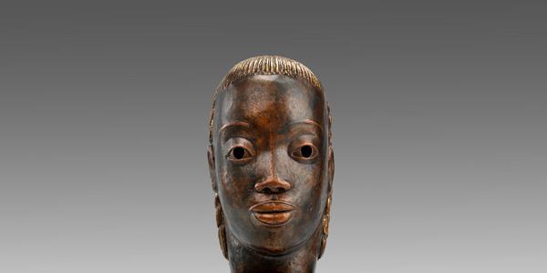 Sargent Johnson, Mask , ca.  1930 - 1935, copper on wood base.  Smithsonian American Art Museum, gift of International Business Machines Corporation.