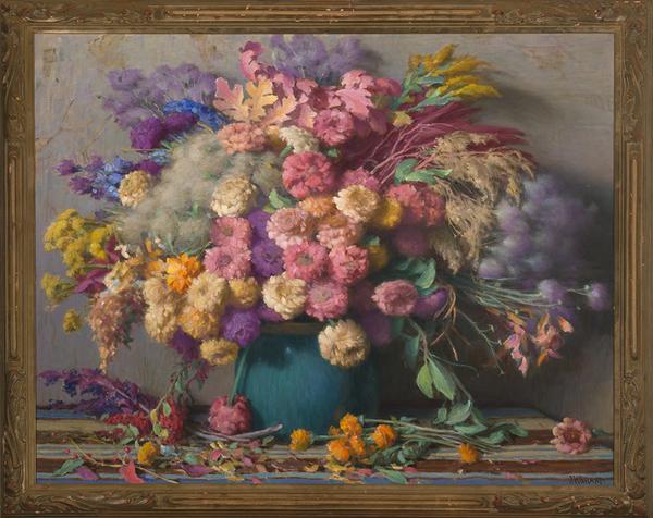 Joseph Henry Sharp, Dry Flowers, circa 1935, oil on canvas.  Gift of Lore Thorpe in memory of Kathryn V.  Thorpe, 2018 