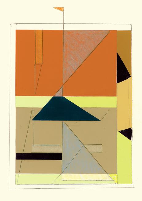 Joan R.  Brownstein "Triangles 02" initialled verso cut paper, colored pencil, graphite 8" x 5" image size 