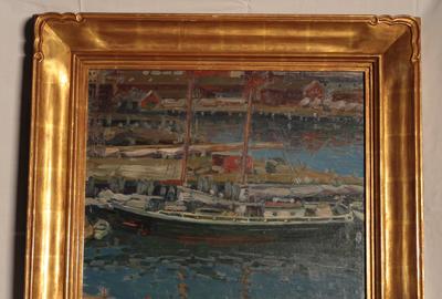 Charles Kaelin (American 1858 - 1929): Rockport Harbor - Oil on canvas, 18 x 20 inches/Signed lower left