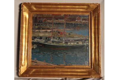 Charles Kaelin (American 1858 - 1929): Rockport Harbor - Oil on canvas, 18 x 20 inches/Signed lower left