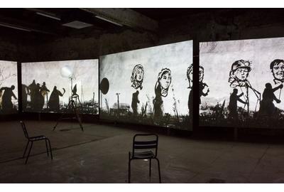 William Kentridge, More Sweetly Play the Dance, 2015 Installation view at LUMA Arles, Parc des Ateliers, France.  © William Kentridge.  Courtesy of the artist and LUMA Foundation.