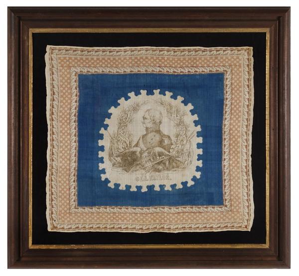 EXTREMELY RARE PORTRAIT STYLE BANDANNA, MADE FOR THE 1848 PRESIDENTIAL CAMPAIGN OF ZACHARY TAYLOR