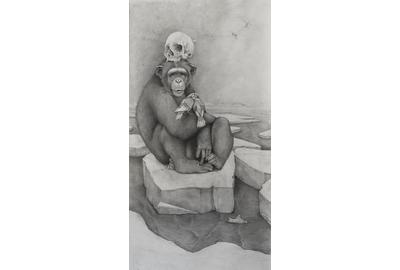 himp with Skull, 2016.  Graphite on paper, 60 x 36 inches