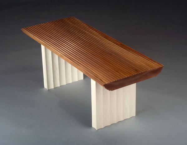 Bench by Peter Korn, 2008, maple and walnut, 38"x16"x17"