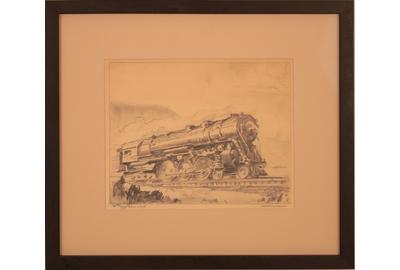 Otto Kuhler (American 1894 – 1976): Steam Engine Sketch - Pencil on paper, 8 x 10 inches/Signed lower right 