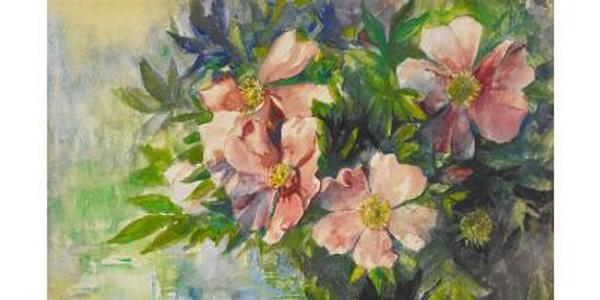  EXPANDFAVORITE Wild Roses and Water Lily - Study of Sunlight, ca.  1883, by John La Farge (1835 - 1910)