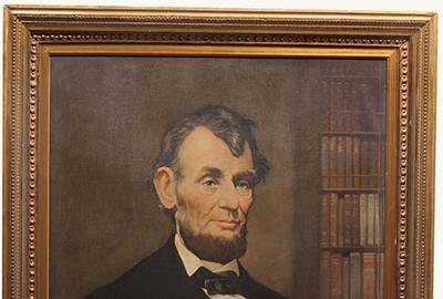 Durett Stokes (American, early 20th century) ( aka "D.  W.  Stokes, Durett Woodward Stokes ): Lincoln - Oil on canvas, 30 x 20 inches / Signed lower left 