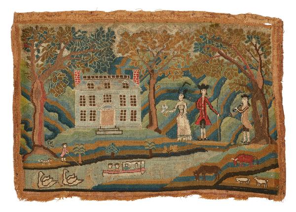 An 18th century Boston canvas work picture (Lot 5, $35,000)