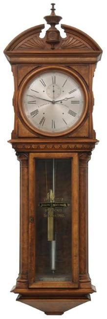 An expected standout among clocks in the sale is this E.  Howard & Co.  No.  57 wall regulator ($60/80,000) retaining its original 14 inch silvered dial signed “E.  Howard & Co., Boston, Mass.” 