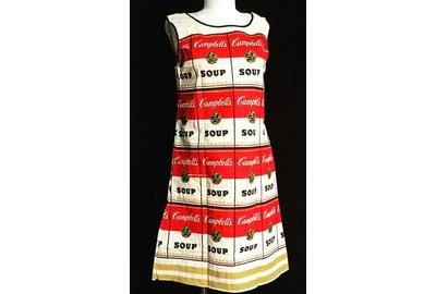 Back in 1966-67, the “Souper” dress, inspired by the famous Soup Can art series by Andy Warhol, married art and advertising when paper dresses were in vogue.  If one mailed in two labels from Campbell’s soup cans to the company along with $1, this dress was their reward.