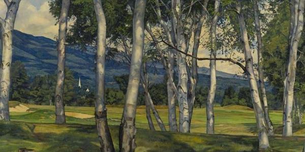 The exhibit includes the painting “The Birches,” 1940, by Luigi Lucioni.  Image courtesy The Collection of Lyman Orton and the Vermont Country Store