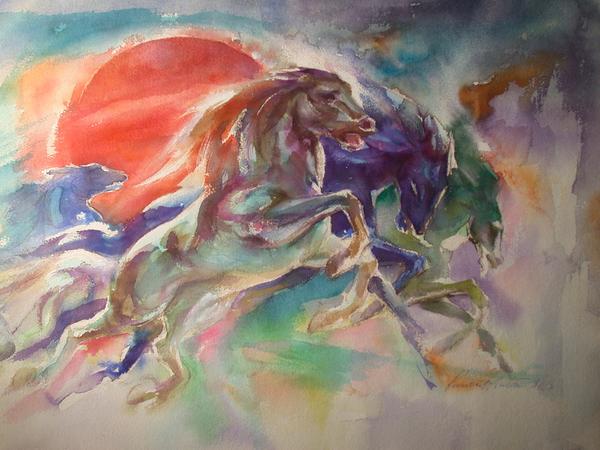 Artist Lumen Winter, The Steeds of Apollo, Study for Apollo XIII Insignia, Watercolor