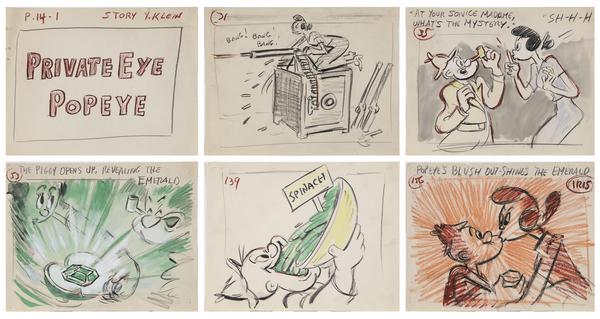 Selected storyboard drawings from "Private Eye Popeye" - 1954