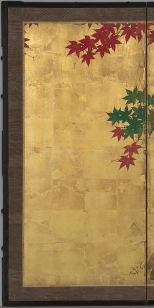 Tawaraya Sōri, Autumn Maple Trees, Japanese, Edo period, second half 18th century.  Six-panel folding screen; ink, color, and gold on paper.  Harvard Art Museums/Arthur M.  Sackler Museum, Promised gift of Robert S.  and Betsy G.  Feinberg, TL42147.39.