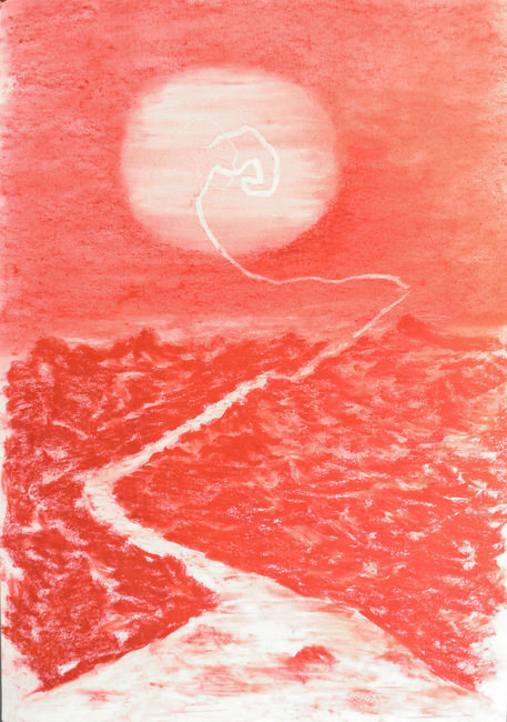 Matías Duville (Argentina, b.  1974) Red Sunset, 2018, Sanguine on paper, 39 1/8 x 27 1/5 in.  Gift of Florence Drake del Castillo through the Corpate Acquistions Programe arteBA