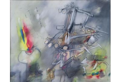 A signed oil on canvas by Roberto Matta,“Se Conduire,” ($30/50,000), retaining a gallery label for The Marble Arch Gallery, New York, will highlight the sale.