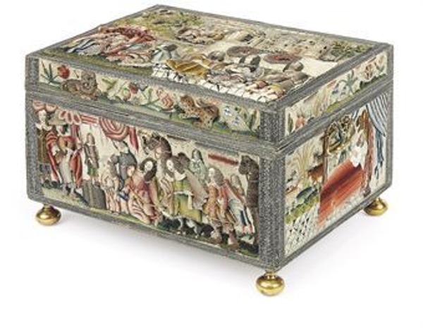  A MAGNIFICENT CHARLES II NEEDLEWORK CASKET, circa 1660-70, estimate: £150,000 - £300,000.  At Christie's June 10-11 sale in London.