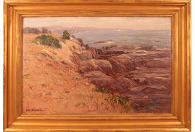 LEWIS HENRY MEAKIN (AMERICAN 1850 - 1917) CAPE ANN SHORE Oil on canvas, 23.75 x 35.75 inches/Signed lower left