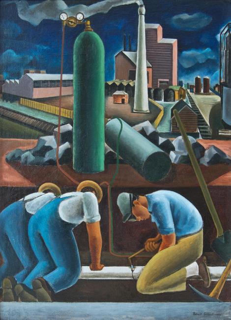 Robert Gilbert (1907 - 1988), Industrial Composition , 1932, oil on canvas, 47 x 34 inches , Shogren - Meyer Collection