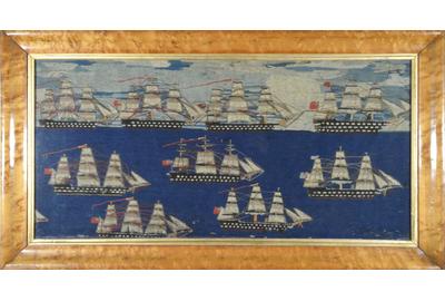 A Large & Rare Sailor's Woolie of a Royal Navy Fleet, Circa 1865.