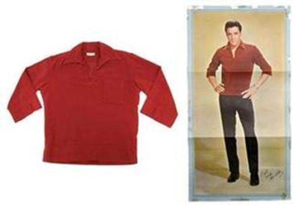 A red Ultrasuede shirt worn by Presley in a 1963 photo shoot sold for $34,000